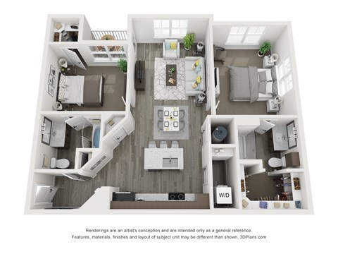 Floor plan for 2 beds, 2 baths