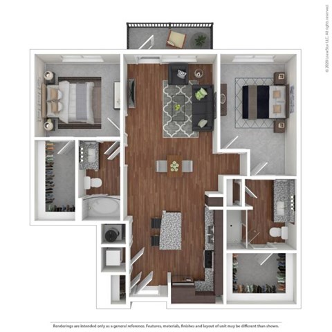 Floor plan for 2 beds, 2 baths