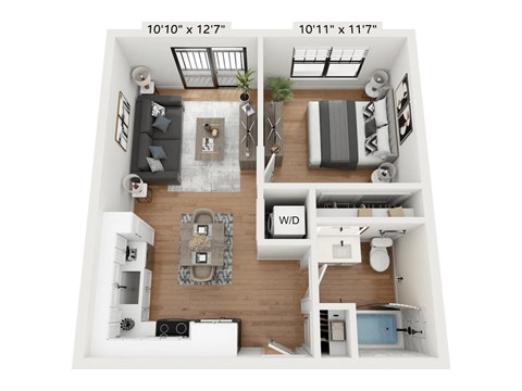 Floor plan for 1 bed, 1 bath, 552 sqft