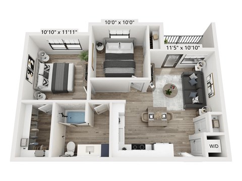 Floor plan for 2 beds, 1 bath, 746 sqft