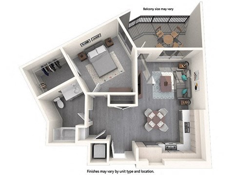 Floor plan for 1 bed, 1 bath, 759 sqft