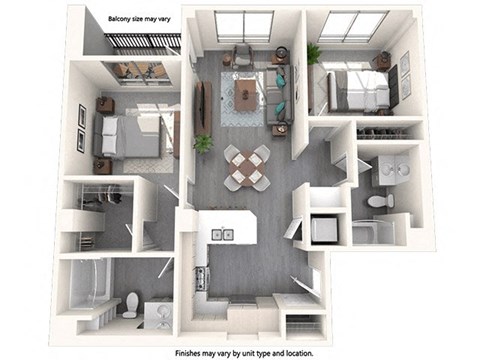 Floor plan for 2 beds, 2 baths, 996 sqft