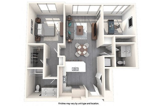 Floor plan for 2 beds, 1.5 baths, 1002 sqft