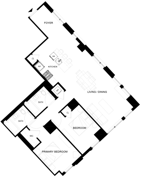 Floor plan for 2 beds, 2 baths, 1013 sqft
