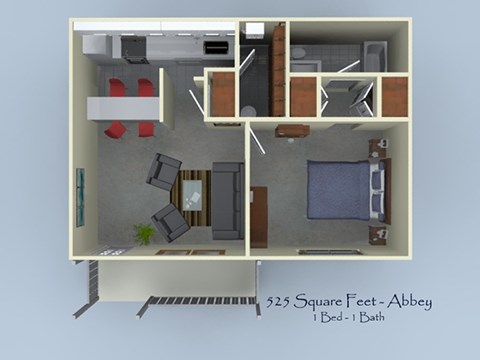 Floor plan for 1 bed, 1 bath, 525 sqft