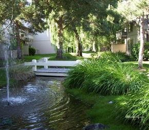 Reno apartment for rent - A small waterfall in a garden.