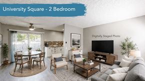 Davis apartment for rent - A living room with a couch, chairs, and a coffee table.