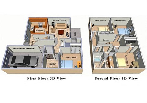 Floor plan for 4 beds, 2 baths, 1500 sqft