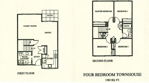 Floor plan for 4 beds, 2 baths, 1282 sqft