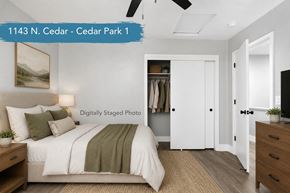 Chico apartment for rent - A bedroom with a bed, a dresser, and a painting on the wall.