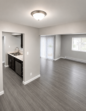 Champaign apartment for rent - A spacious room with a sink and a mirror.