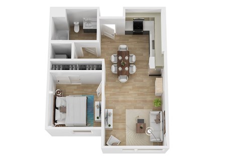 Floor plan for 1 bed, 1 bath, 565 sqft