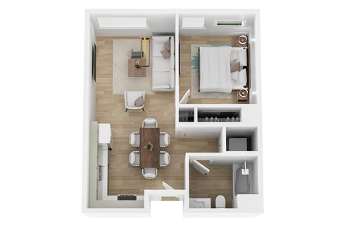 Floor plan for 1 bed, 1 bath, 565 sqft