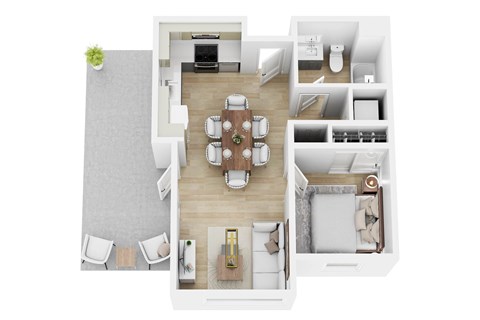 Floor plan for 1 bed, 1 bath, 556 sqft