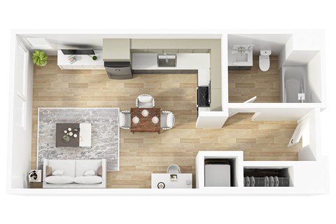 Floor plan for studio, 1 bath, 414 sqft