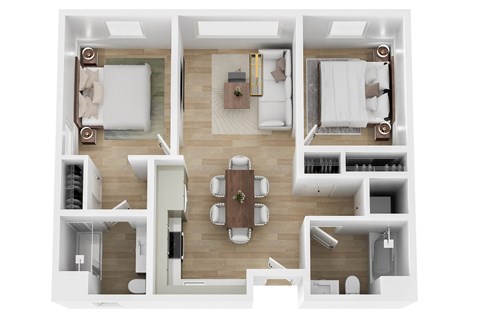 Floor plan for 2 beds, 2 baths, 796 sqft