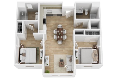 Floor plan for 2 beds, 2 baths, 783 sqft