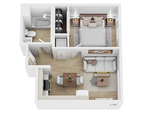 Floor plan for 1 bed, 1 bath, 466 sqft
