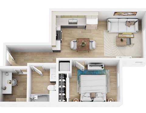 Floor plan for 1 bed, 1 bath, 615 sqft