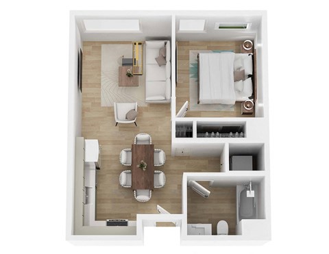 Floor plan for 1 bed, 1 bath, 554 sqft