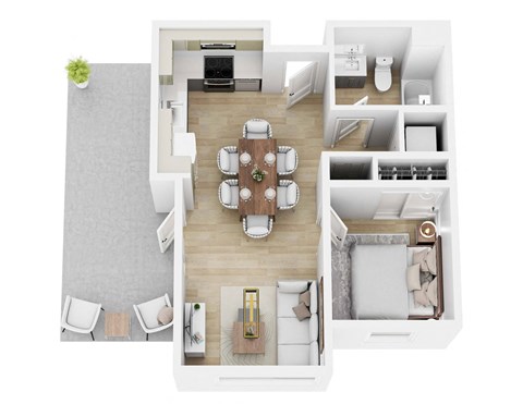 Floor plan for 1 bed, 1 bath, 552 sqft