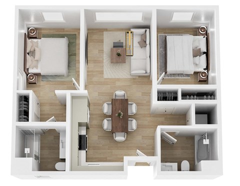 Floor plan for 2 beds, 1 bath, 796 sqft