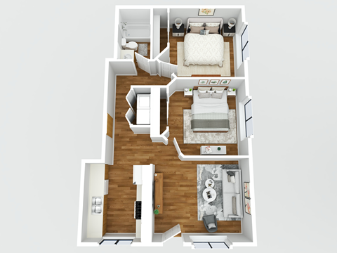 Floor plan for 2 beds, 1 bath