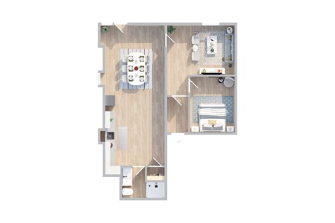 Floor plan for 1 bed, 1 bath, 660 sqft