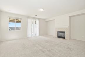 Lancaster house for rent - A spacious living room with a fireplace and carpeted floor.