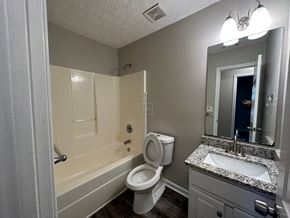Hiram house for rent - a bathroom with a toilet sink and tub and a mirror