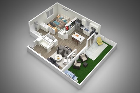 Floor plan for 1 bed, 1 bath, 736 sqft