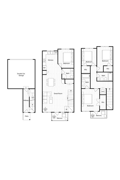 Floor plan for 4 beds, 3 baths, 1573 sqft