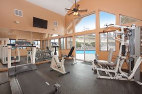 Colorado Springs apartment for rent - A spacious gym with a treadmill, weights, and exercise equipment.