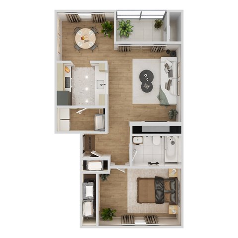 Floor plan for 1 bed, 1 bath, 689 sqft