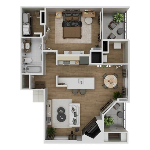 Floor plan for 1 bed, 1 bath, 812 sqft