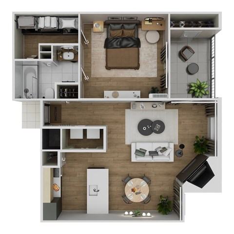 Floor plan for 1 bed, 1 bath, 688 sqft