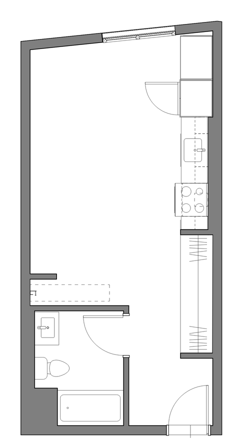 Floor plan for studio, 1 bath, 406 sqft