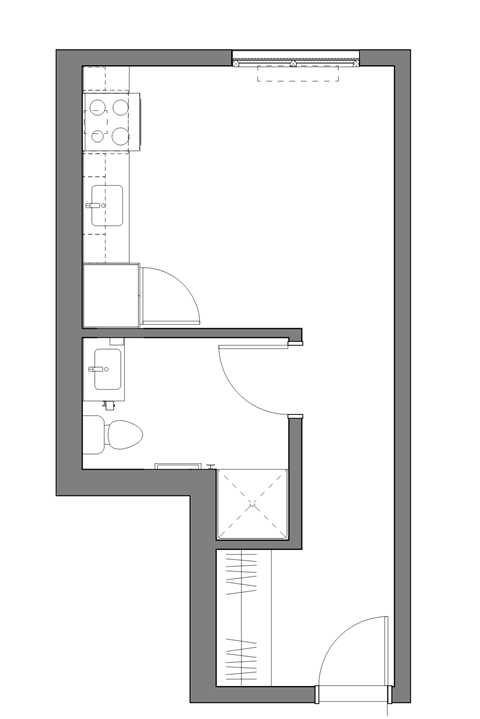 Floor plan for studio, 1 bath, 341 sqft