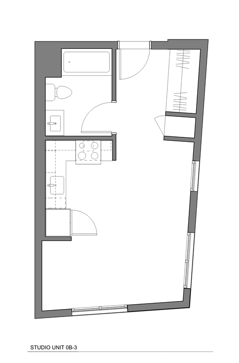 Floor plan for studio, 1 bath, 409 sqft