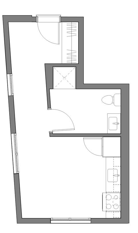 Floor plan for studio, 1 bath, 355 sqft
