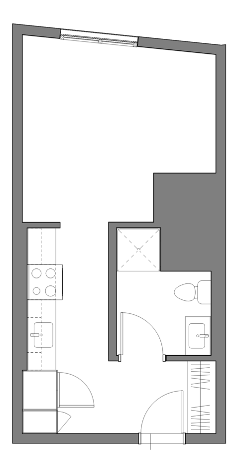 Floor plan for studio, 1 bath, 401 sqft