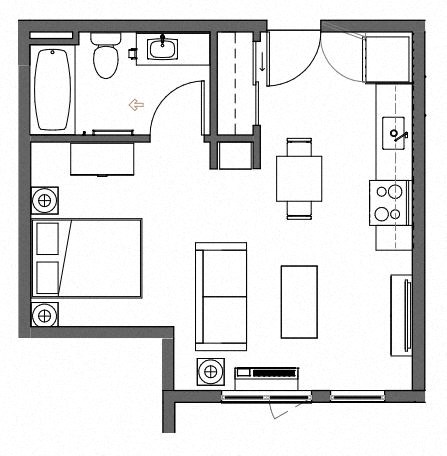 Floor plan for studio, 1 bath, 396 sqft