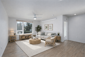 Portland apartment for rent - Bright living room with modern furnishings at The Canopy Apartments at Powell, Portland