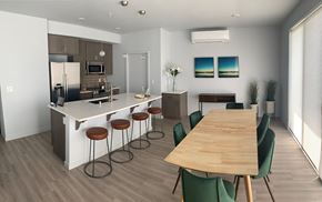 Vancouver apartment for rent - a kitchen and dining room with a wooden table