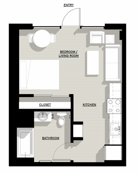 Floor plan for studio, 1 bath, 434 sqft