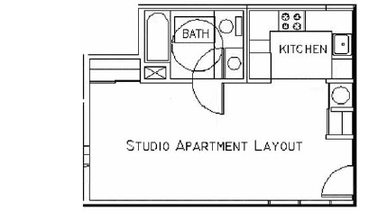 Floor plan for studio, 1 bath
