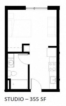Floor plan for studio, 1 bath, 353 sqft