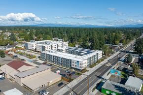 Portland apartment for rent - Aerial view of modern apartment buildings and surroundings at The Canopy Apartments at Powell, Portland