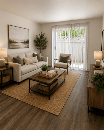 Clackamas apartment for rent - A living room with a couch, chair, and a painting on the wall.