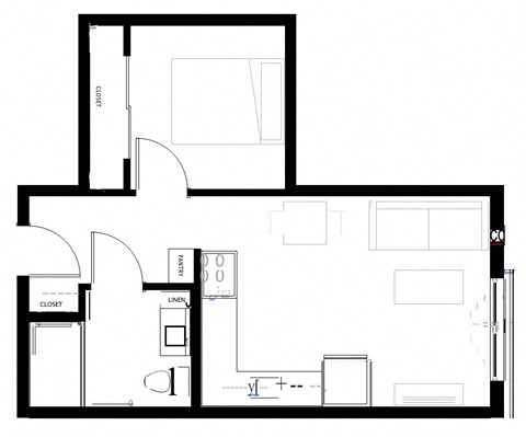 Floor plan for 1 bed, 1 bath, 457 sqft